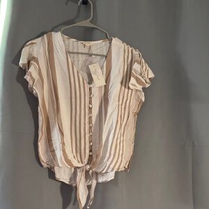 Elegant Striped Tie-Front Blouse
